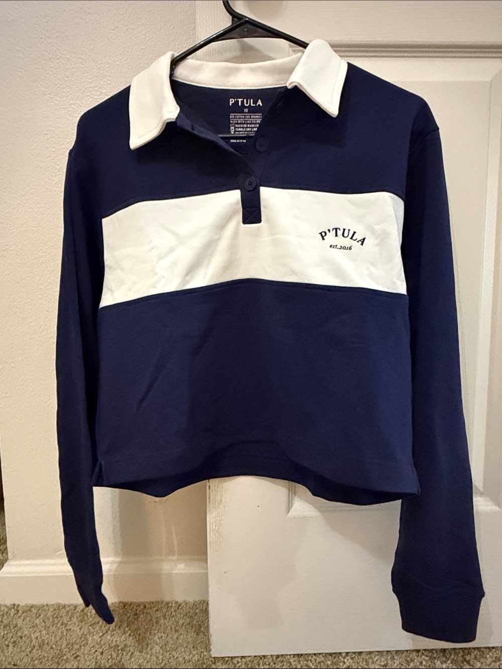 P'tula Navy and White Rugby-Style Pullover